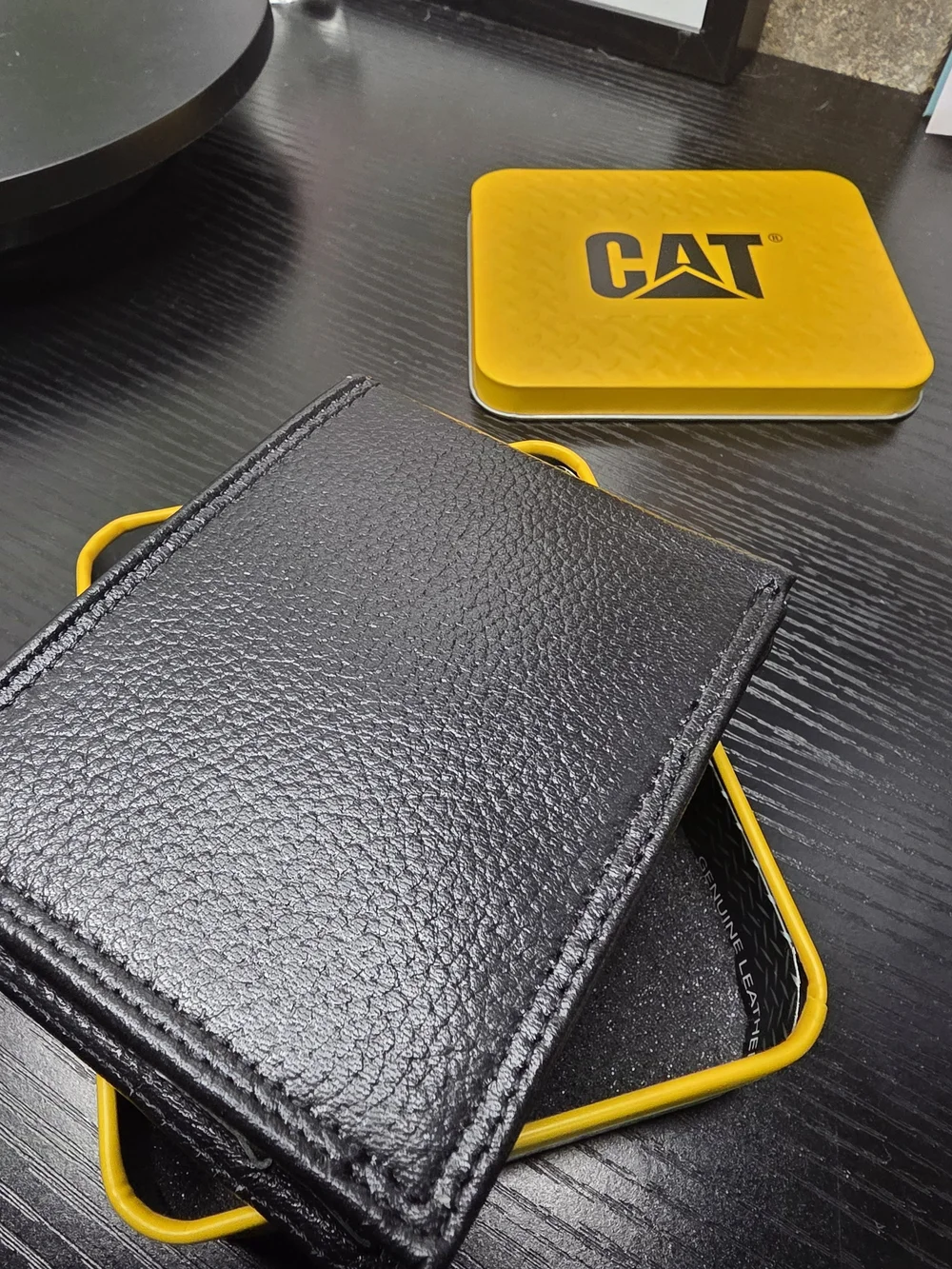 CAT Black Leather Bifold Wallet